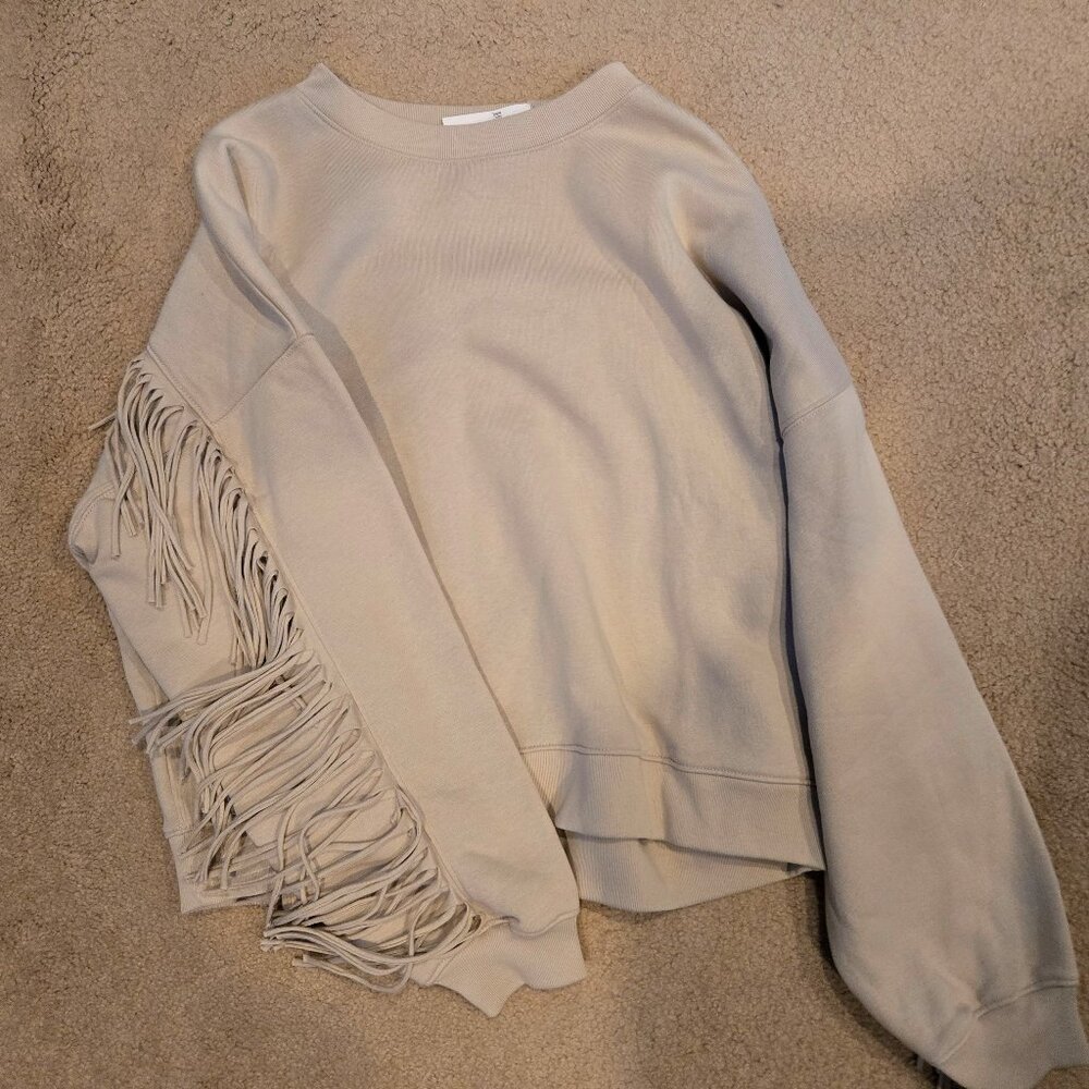 Gap NWT Beige Fringe Sleeve Sweatshirt Sweater M